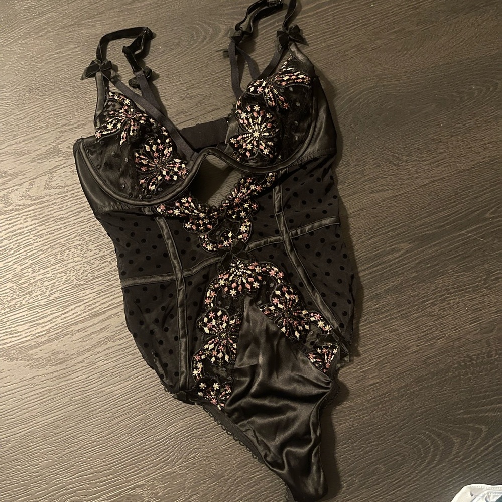 For Love & Lemons Black Embroidered Bodysuit - 34B